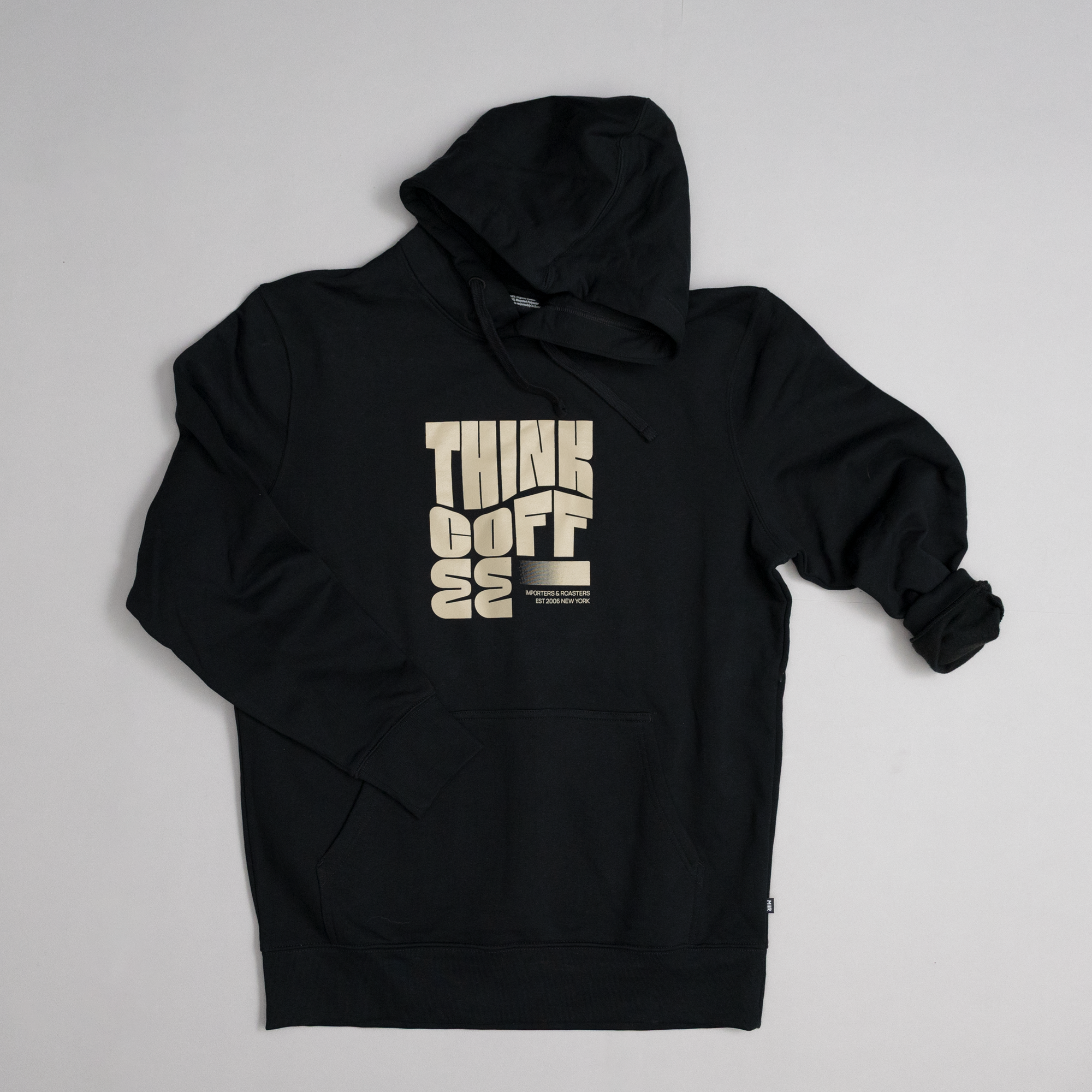 Black hoodie with 'Think Outside' text on a gray background