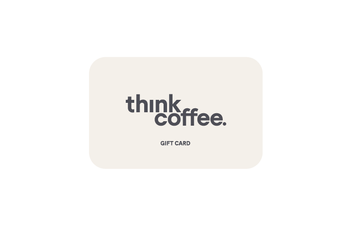 Gift card with 'think coffee.' logo